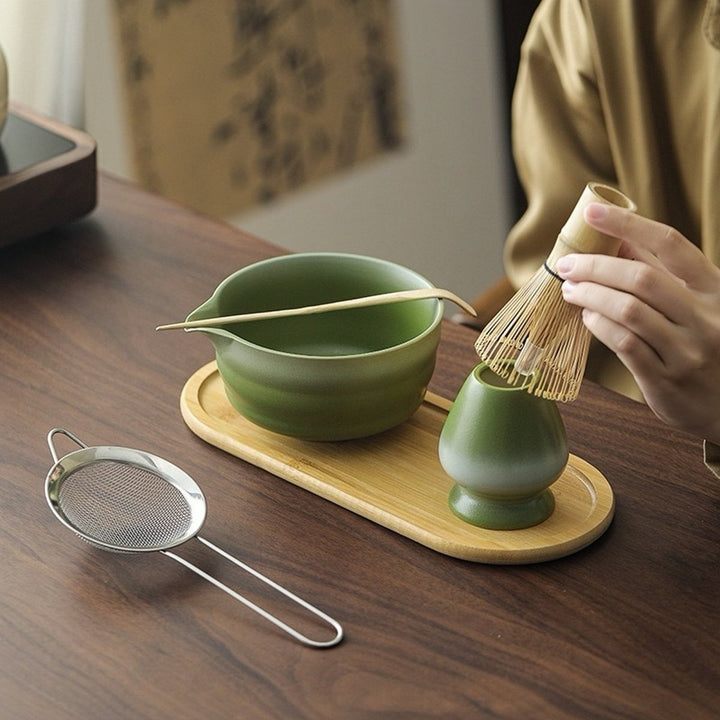Sunrise Gradient Matcha Travel Set With Top - Grade Ceremonial Matcha - Tea and Whisk