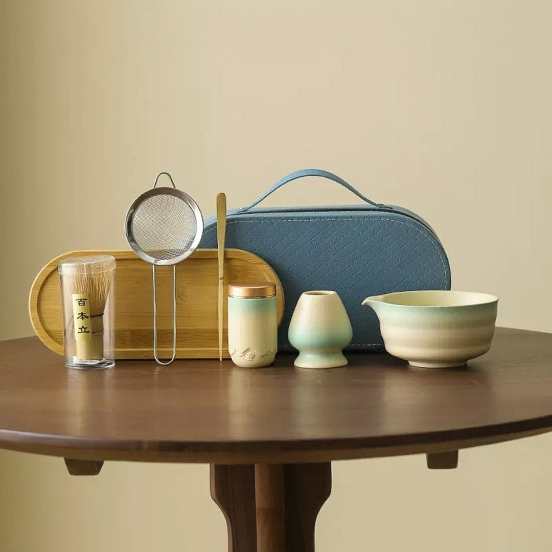 Sunrise Gradient Matcha Travel Set With Top - Grade Ceremonial Matcha - Tea and Whisk