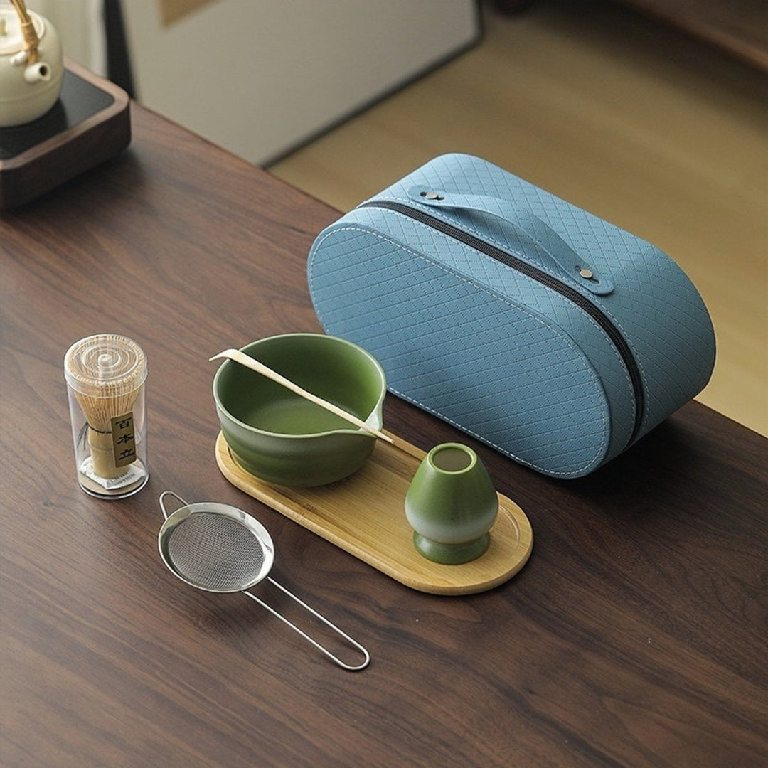 Sunrise Gradient Matcha Travel Set With Top - Grade Ceremonial Matcha - Tea and Whisk