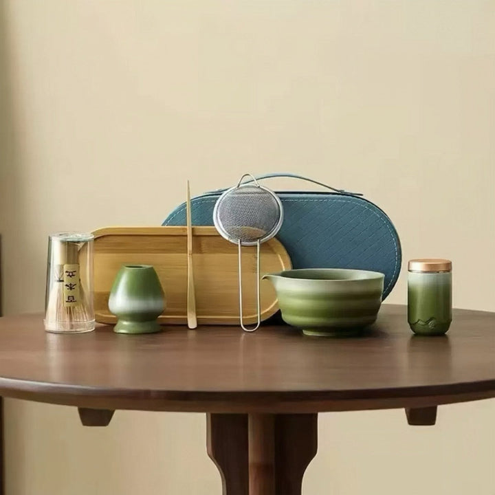 Sunrise Gradient Matcha Travel Set With Top - Grade Ceremonial Matcha - Tea and Whisk