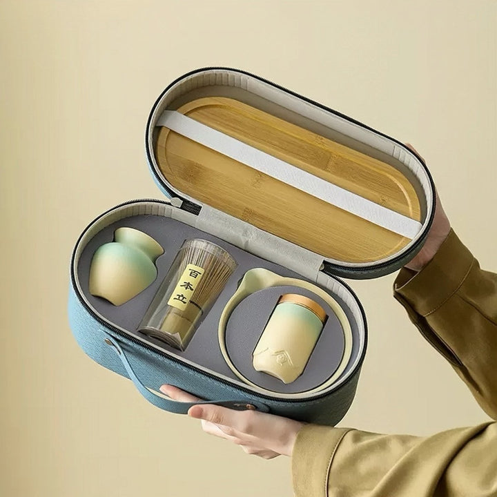Sunrise Gradient Matcha Travel Set With Top - Grade Ceremonial Matcha - Tea and Whisk