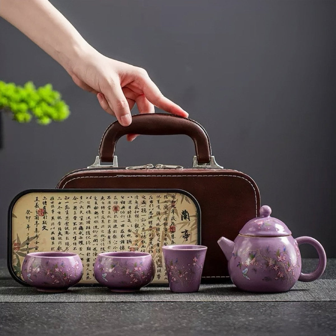 Violet Bloom Travel Teapot Set - Tea and Whisk