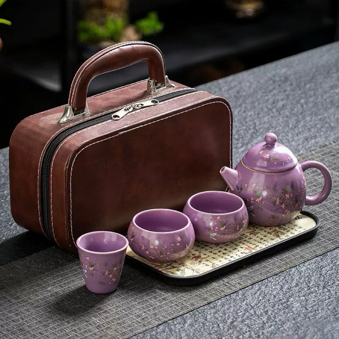 Violet Bloom Travel Teapot Set - Tea and Whisk