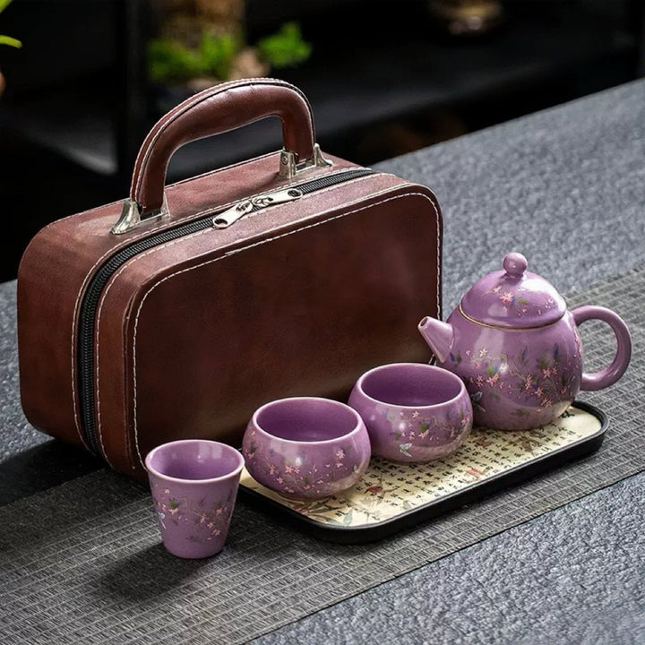 Violet Bloom Travel Teapot Set - Tea and Whisk