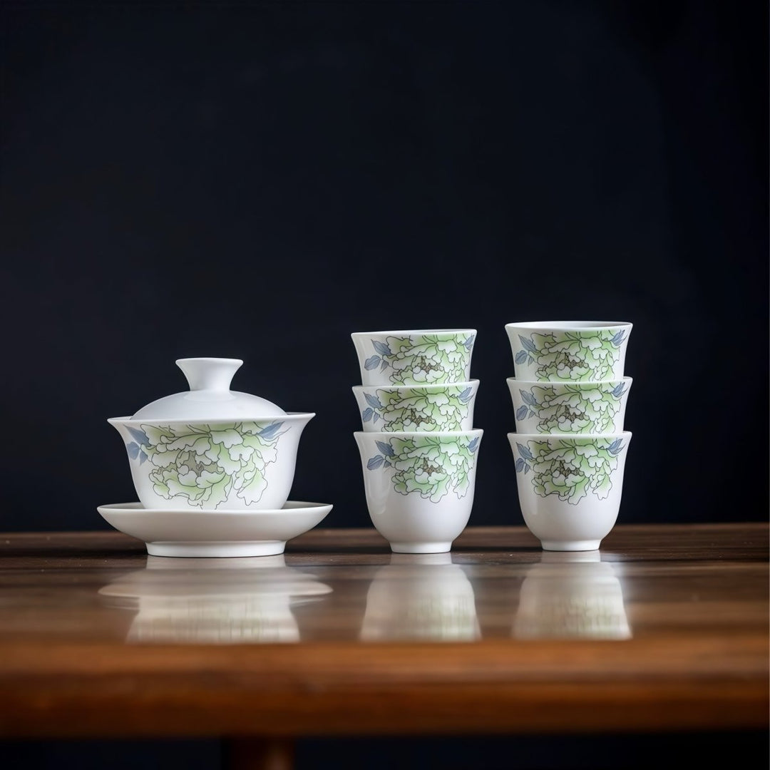 White Peony Premium Gaiwan with 6 Cups Set - Tea and Whisk