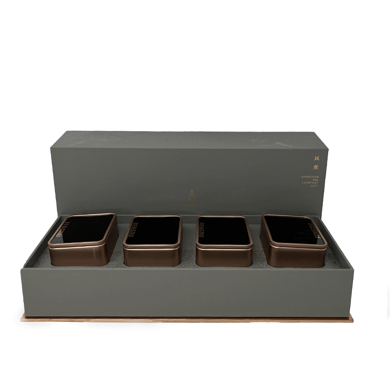 Decorative Tea Canister Gift Set w/ Grey Gift Box