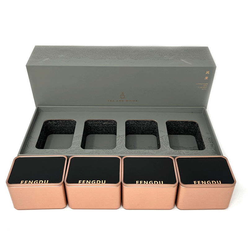 Decorative Tea Canister Gift Set w/ Grey Gift Box