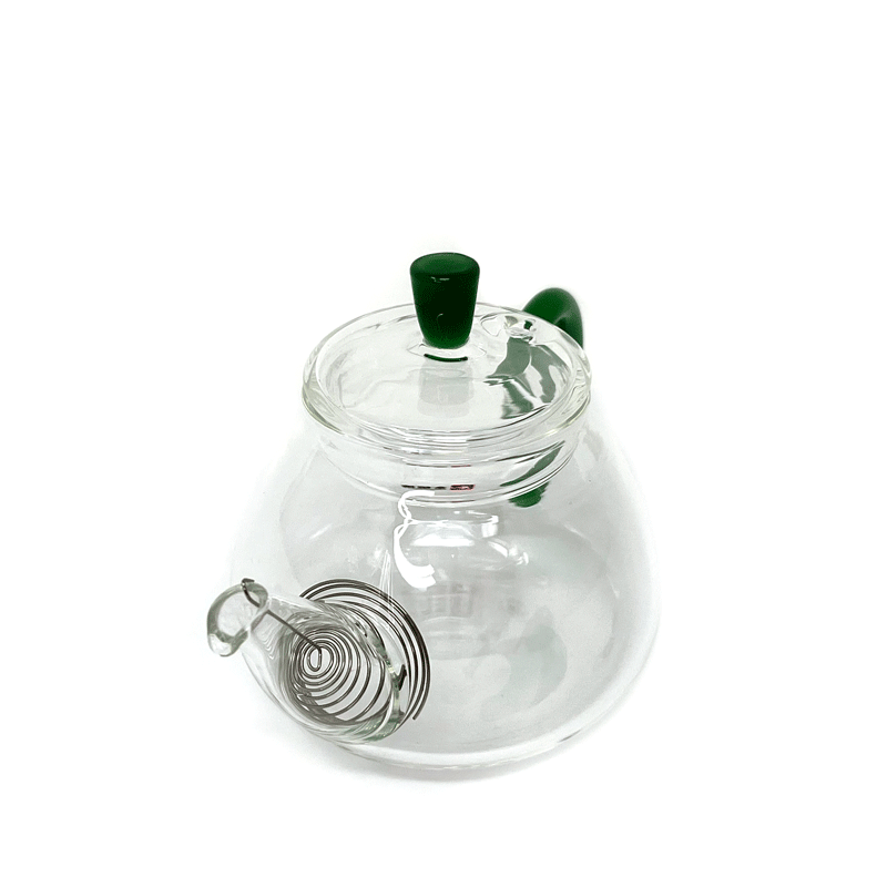 Glass Teapot with green handle (slim)