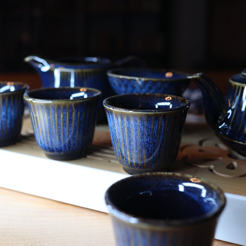 Complete Ceremonial Gongfu Travel Tea Set - Navy Blue Stripe