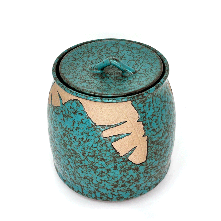 Ceramic Blue Tea Canister -Banana Leaves