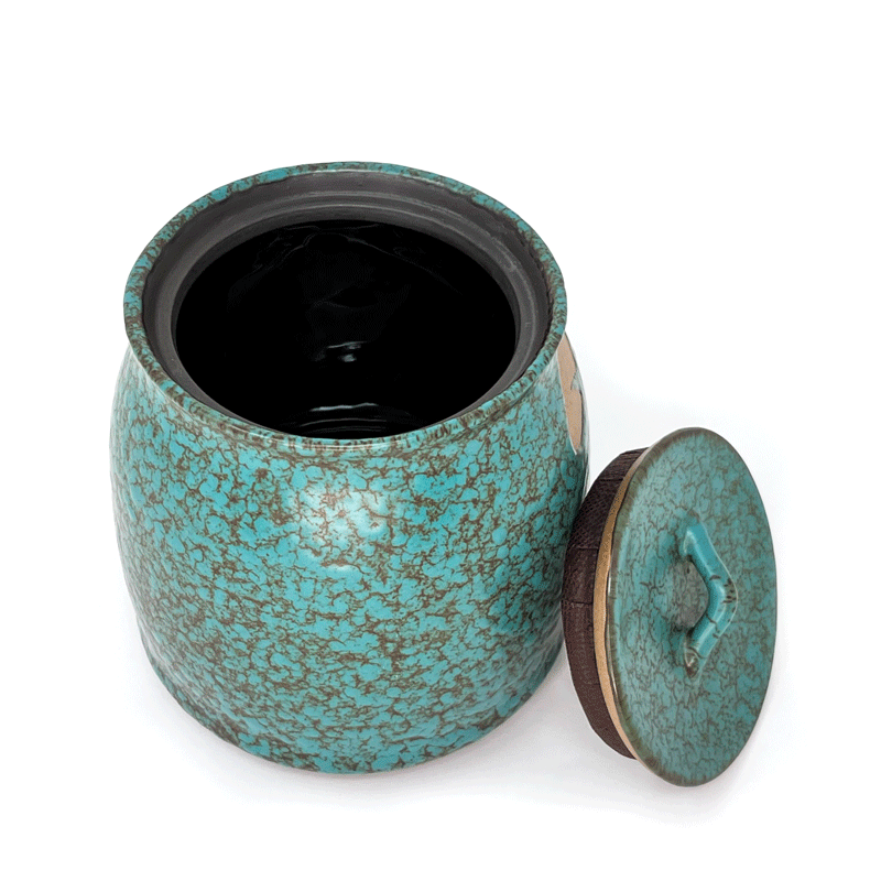 Ceramic Blue Tea Canister -Banana Leaves