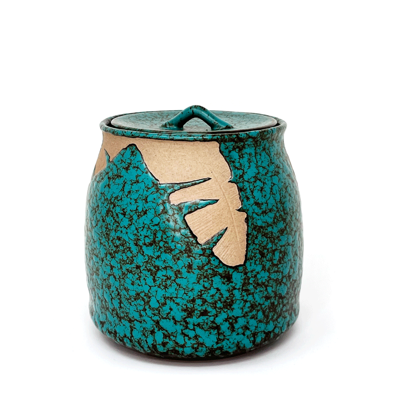 Ceramic Tea Canister - Blue Green Leaf