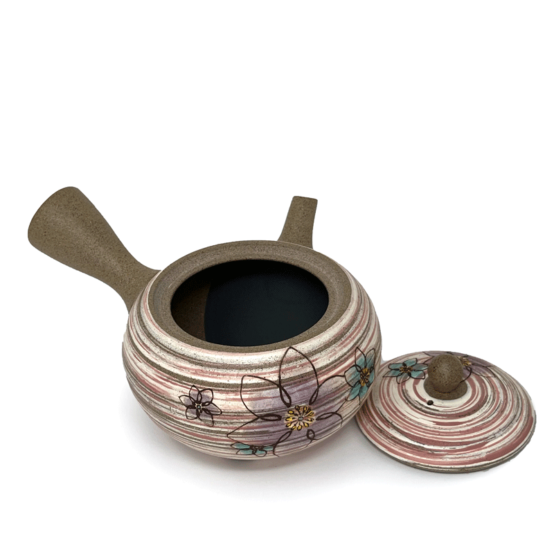 Tokoname Japanese Kyusu Teapot Pink Swirl