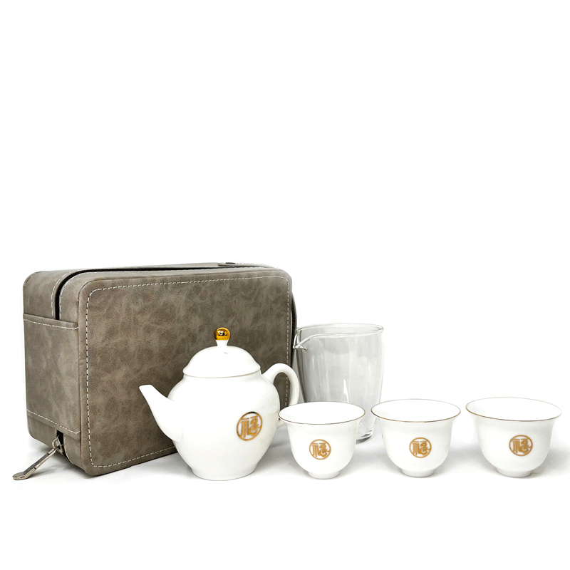 White Porcelain with Gold Line Travel Tea Set