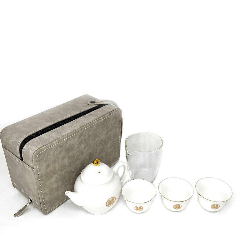 White Porcelain with Gold Line Travel Tea Set