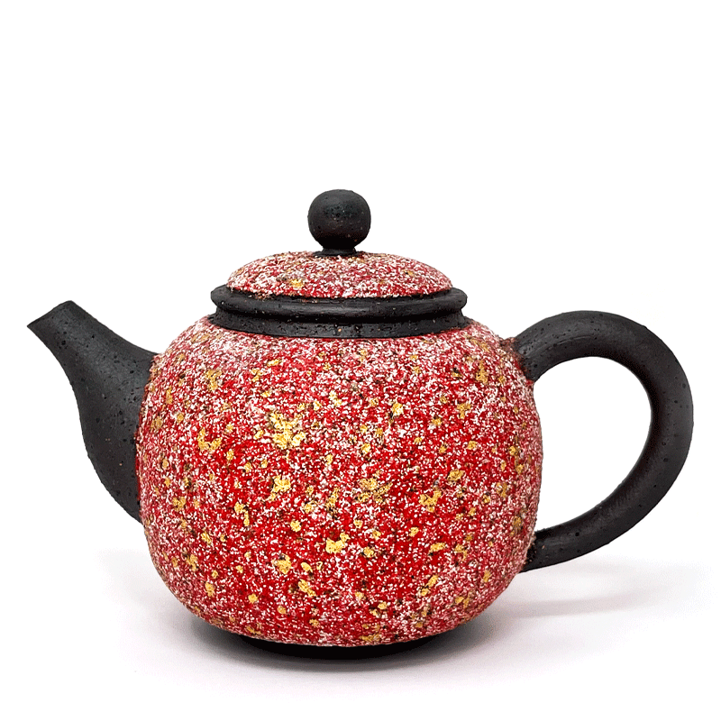 Red Golden Foil Wood-fired Teapot (round lid handle)